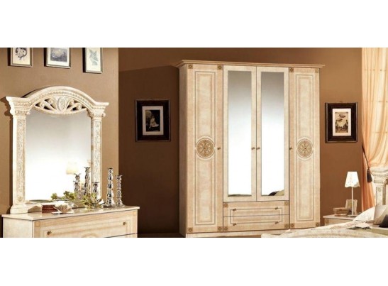 Шкаф 4-х дверный зеркальный «Рома» беж
