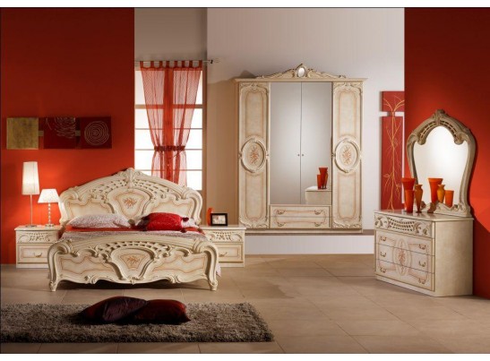 Шкаф 4-х дверный с зеркалами "Роза" беж.