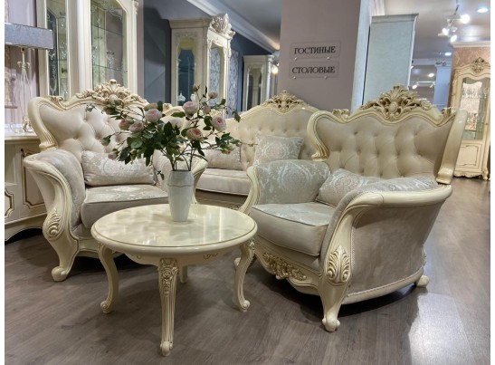 Стол журнальный круглый "Джоконда" крем глянец