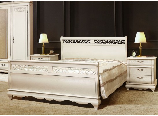 Спальный гарнитур Оскар, белая эмаль с темной патиной