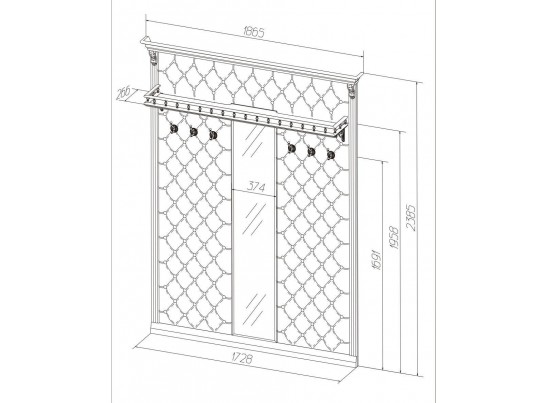 Вешалка Благо Б 5.10-3 (с 6 крючками с узким зеркалом с полкой)