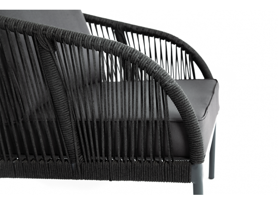 "Канны" кресло плетеное из роупа, каркас алюминий темно-серый (RAL7024) шагрень, роуп темно-серый круглый, ткань Savana Grafit в Ростове-на-Дону