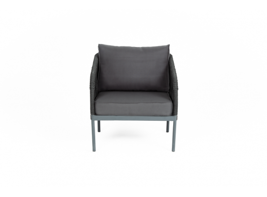 "Канны" кресло плетеное из роупа, каркас алюминий темно-серый (RAL7024) шагрень, роуп темно-серый круглый, ткань Savana Grafit в Ростове-на-Дону