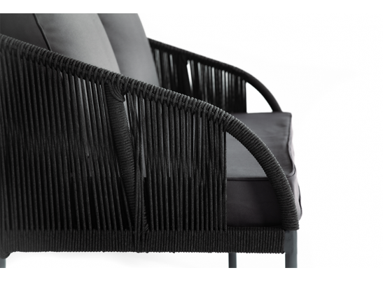 "Канны" диван 2-местный плетеный из роупа, каркас алюминий темно-серый (RAL7024) шагрень, роуп темно-серый круглый, ткань темно-серая в Ростове-на-Дону