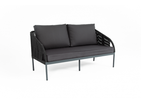 "Канны" диван 2-местный плетеный из роупа, каркас алюминий темно-серый (RAL7024) шагрень, роуп темно-серый круглый, ткань темно-серая в Ростове-на-Дону