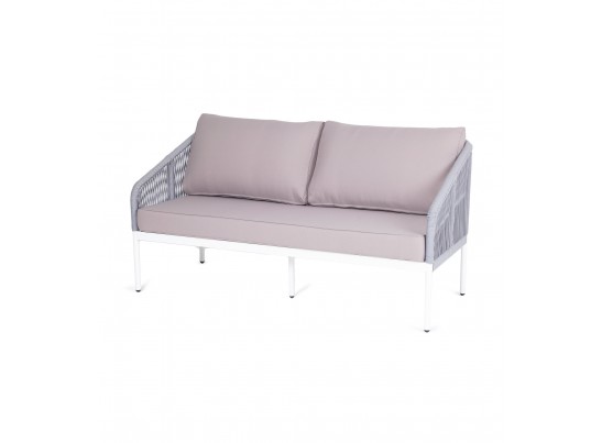 "Канны" диван 2-местный плетеный из роупа, каркас алюминий белый шагрень, роуп светло-серый круглый, ткань Neo ash в Ростове-на-Дону