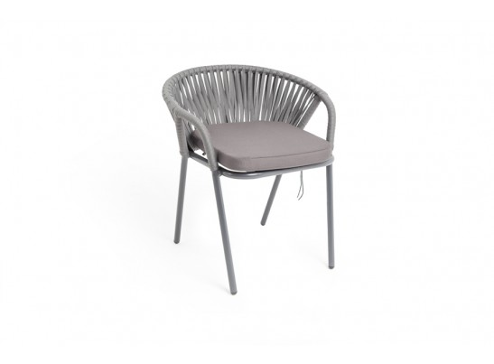 "Женева" стул плетеный из роупа, каркас алюминий темно-серый (RAL7024) шагрень, роуп серый 15мм, ткань серая в Ростове-на-Дону