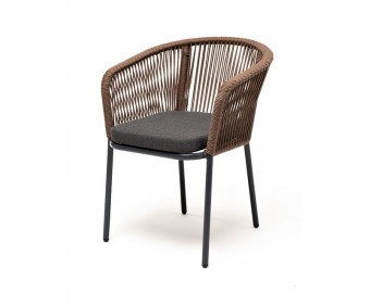 "Марсель" стул плетеный из роупа, каркас алюминий серый (RAL7022) шагрень, роуп коричневый круглый, ткань темно-серая 019