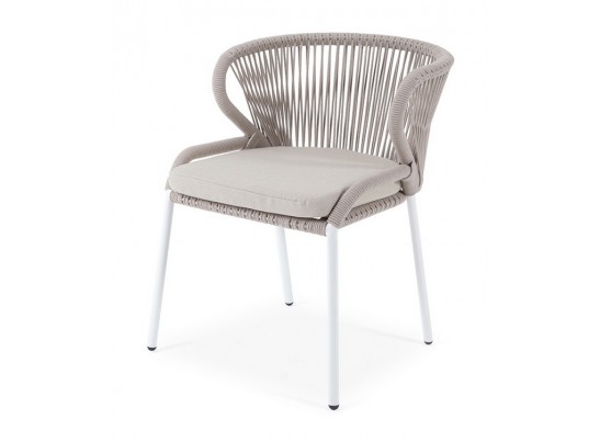 "Милан" стул плетеный из роупа, каркас алюминий белый муар, роуп бежевый круглый, ткань бежевая 15052 в Ростове-на-Дону
