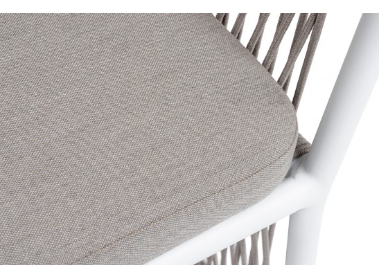 "Романо" стул плетеный из роупа, каркас алюминий белый муар, роуп бежевый круглый, ткань бежевая 15052 в Ростове-на-Дону