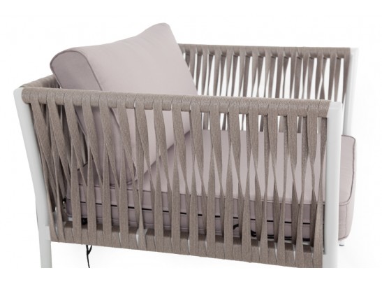 "Касабланка" кресло плетеное из роупа, каркас алюминий светло-серый (RAL7035) шагрень, роуп серо-коричневый 23мм, ткань Savana ivory в Ростове-на-Дону