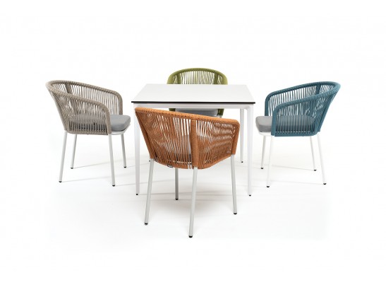 "Аркобалено" обеденная группа на 4 персоны со стульями "Марсель", каркас белый, роуп цветной в Ростове-на-Дону