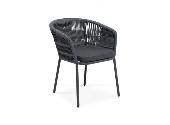 "Бордо" стул плетеный из роупа (колос), каркас из стали серый (RAL7022) муар, роуп серый 15мм, ткань серая в Ростове-на-Дону