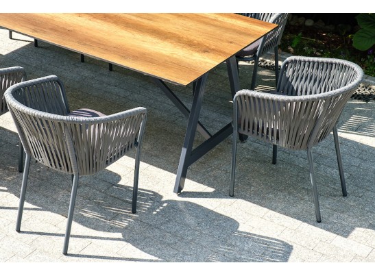 "Бордо" стул плетеный из роупа, каркас из стали серый, роуп серый, ткань серая в Ростове-на-Дону