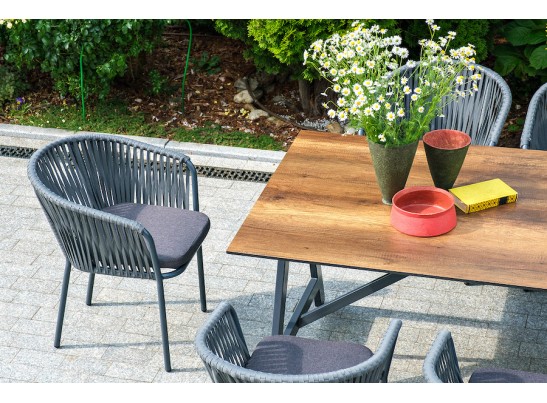 "Бордо" стул плетеный из роупа, каркас из стали серый, роуп серый, ткань серая в Ростове-на-Дону