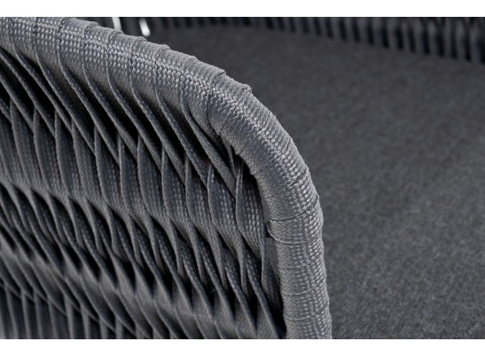 "Бордо" стул барный плетеный из роупа (колос), каркас из стали серый (RAL7022) муар, роуп серый 15мм, ткань темно-серая 027 в Ростове-на-Дону