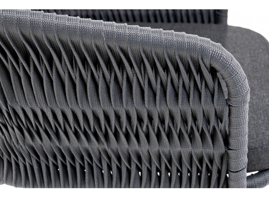 "Бордо" стул барный плетеный из роупа (колос), каркас из стали серый (RAL7022) муар, роуп серый 15мм, ткань темно-серая 027 в Ростове-на-Дону