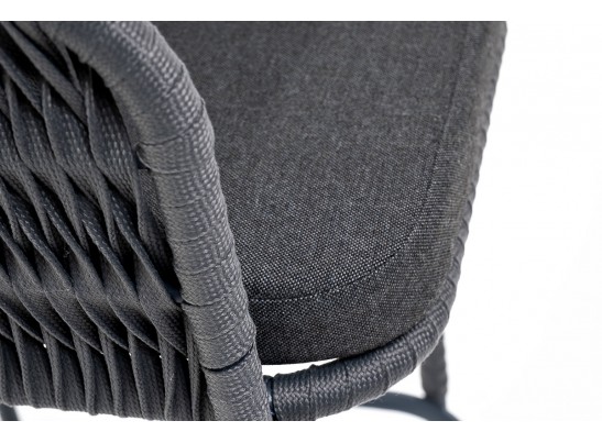 "Бордо" стул барный плетеный из роупа (колос), каркас из стали серый (RAL7022) муар, роуп серый 15мм, ткань темно-серая 027 в Ростове-на-Дону