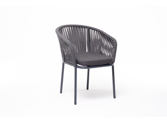 "Бордо" стул плетеный из роупа, каркас алюминий темно-серый (RAL7024) муар, роуп серый 15мм, ткань темно-серая 027 в Ростове-на-Дону