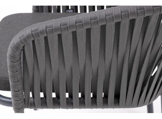 "Бордо" стул плетеный из роупа, каркас алюминий темно-серый (RAL7024) муар, роуп серый 15мм, ткань темно-серая 027 в Ростове-на-Дону