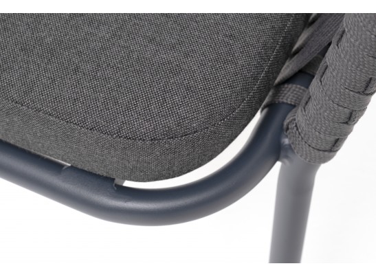 "Бордо" стул плетеный из роупа, каркас алюминий темно-серый (RAL7024) муар, роуп серый 15мм, ткань темно-серая 027 в Ростове-на-Дону