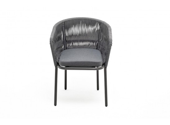 "Бордо" стул плетеный из роупа (колос), каркас алюминий серый (RAL7022) муар, роуп серый 15мм, ткань темно-серая 027 в Ростове-на-Дону