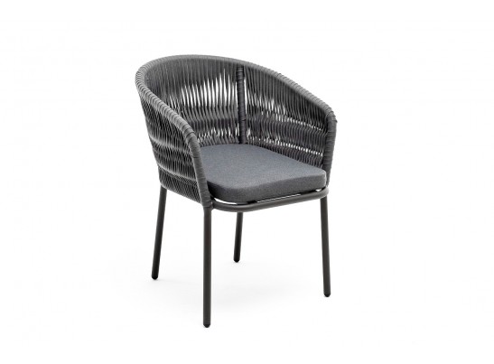 "Бордо" стул плетеный из роупа (колос), каркас алюминий серый (RAL7022) муар, роуп серый 15мм, ткань темно-серая 027 в Ростове-на-Дону