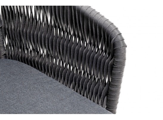 "Бордо" стул плетеный из роупа (колос), каркас алюминий серый (RAL7022) муар, роуп серый 15мм, ткань темно-серая 027 в Ростове-на-Дону