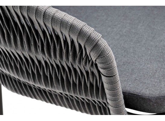 "Бордо" стул плетеный из роупа (колос), каркас алюминий серый (RAL7022) муар, роуп серый 15мм, ткань темно-серая 027 в Ростове-на-Дону