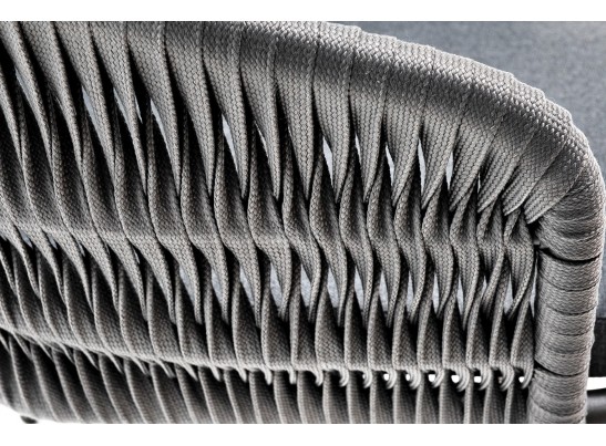 "Бордо" стул плетеный из роупа (колос), каркас алюминий серый (RAL7022) муар, роуп серый 15мм, ткань темно-серая 027 в Ростове-на-Дону