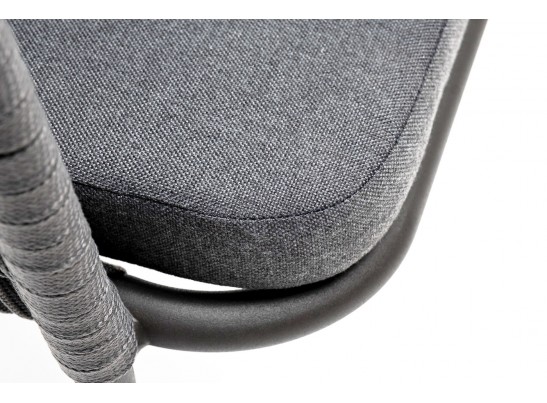 "Бордо" стул плетеный из роупа (колос), каркас алюминий серый (RAL7022) муар, роуп серый 15мм, ткань темно-серая 027 в Ростове-на-Дону