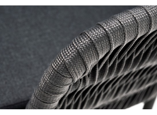 "Бордо" стул плетеный из роупа (колос), каркас алюминий серый (RAL7022) муар, роуп серый 15мм, ткань темно-серая 027 в Ростове-на-Дону