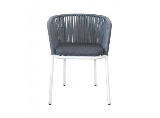 "Бордо" стул плетеный из роупа, каркас алюминий белый шагрень, роуп серый 15мм, ткань серая в Ростове-на-Дону