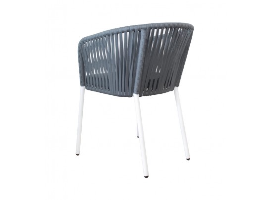 "Бордо" стул плетеный из роупа, каркас алюминий белый шагрень, роуп серый 15мм, ткань серая в Ростове-на-Дону