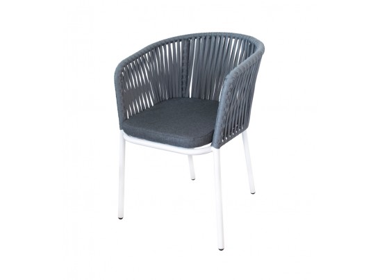 "Бордо" стул плетеный из роупа, каркас алюминий белый шагрень, роуп серый 15мм, ткань серая в Ростове-на-Дону