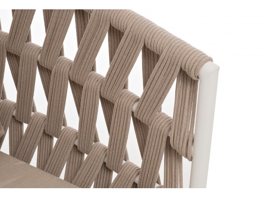 "Диего" диван 2-местный плетеный из роупа, каркас алюминий белый муар, роуп бежевый круглый, ткань бежевая 035 в Ростове-на-Дону