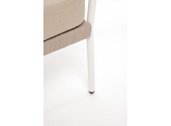 "Диего" диван 2-местный плетеный из роупа, каркас алюминий белый муар, роуп бежевый круглый, ткань бежевая 035 в Ростове-на-Дону