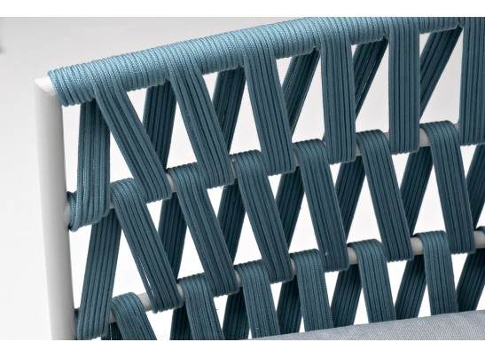 "Диего" диван 2-местный плетеный из роупа, каркас алюминий светло-серый (RAL7035) муар, роуп бирюзовый круглый, ткань светло-серая в Ростове-на-Дону