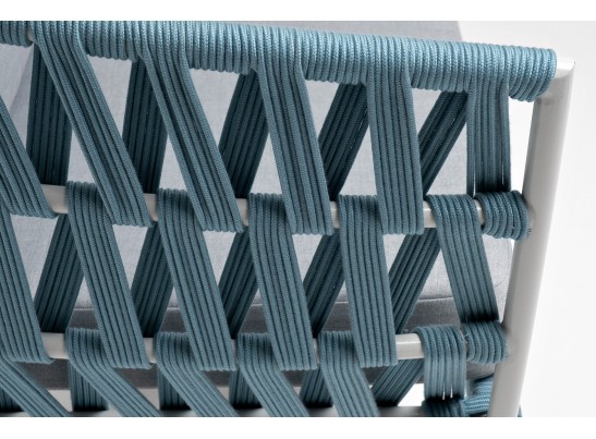 "Диего" диван 2-местный плетеный из роупа, каркас алюминий светло-серый (RAL7035) муар, роуп бирюзовый круглый, ткань светло-серая в Ростове-на-Дону