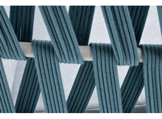 "Диего" диван 2-местный плетеный из роупа, каркас алюминий светло-серый (RAL7035) муар, роуп бирюзовый круглый, ткань светло-серая в Ростове-на-Дону