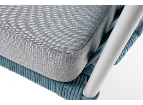 "Диего" диван 2-местный плетеный из роупа, каркас алюминий светло-серый (RAL7035) муар, роуп бирюзовый круглый, ткань светло-серая в Ростове-на-Дону