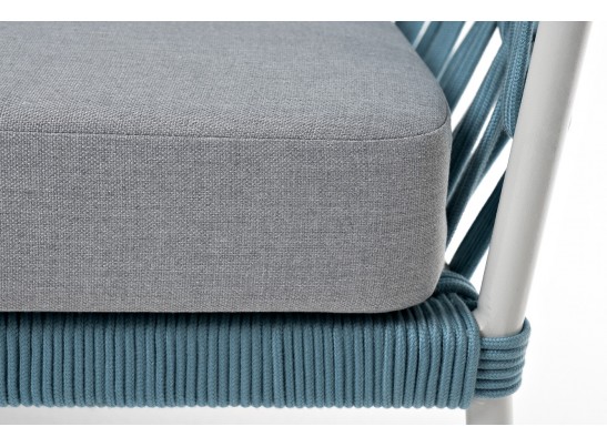 "Диего" диван 2-местный плетеный из роупа, каркас алюминий светло-серый (RAL7035) муар, роуп бирюзовый круглый, ткань светло-серая в Ростове-на-Дону