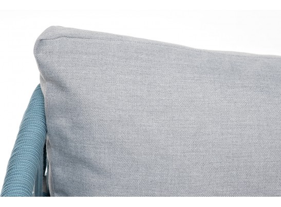 "Диего" диван 2-местный плетеный из роупа, каркас алюминий светло-серый (RAL7035) муар, роуп бирюзовый круглый, ткань светло-серая в Ростове-на-Дону