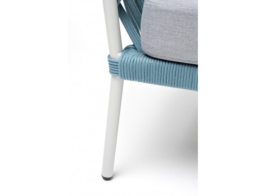 "Диего" диван 2-местный плетеный из роупа, каркас алюминий светло-серый (RAL7035) муар, роуп бирюзовый круглый, ткань светло-серая в Ростове-на-Дону