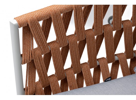 "Диего" диван 2-местный плетеный из роупа, каркас алюминий светло-серый (RAL7035) муар, роуп оранжевый меланж круглый, ткань светло-серая в Ростове-на-Дону