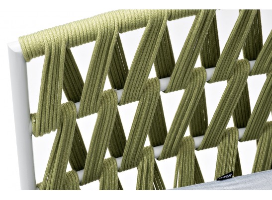 "Диего" диван 2-местный плетеный из роупа, каркас алюминий светло-серый (RAL7035) муар, роуп салатовый меланж круглый, ткань светло-серая в Ростове-на-Дону