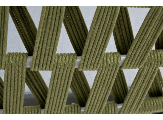 "Диего" диван 2-местный плетеный из роупа, каркас алюминий светло-серый (RAL7035) муар, роуп салатовый меланж круглый, ткань светло-серая в Ростове-на-Дону