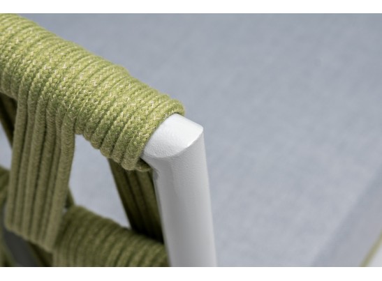 "Диего" диван 2-местный плетеный из роупа, каркас алюминий светло-серый (RAL7035) муар, роуп салатовый меланж круглый, ткань светло-серая в Ростове-на-Дону