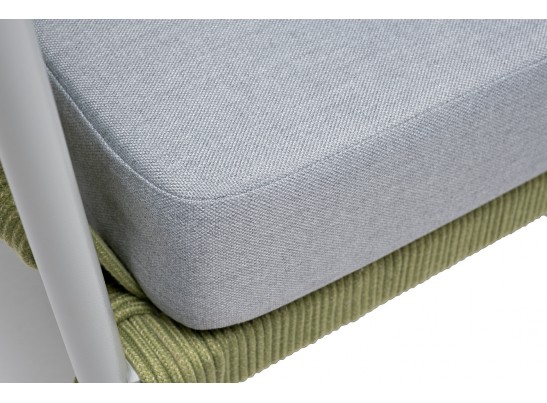 "Диего" диван 2-местный плетеный из роупа, каркас алюминий светло-серый (RAL7035) муар, роуп салатовый меланж круглый, ткань светло-серая в Ростове-на-Дону
