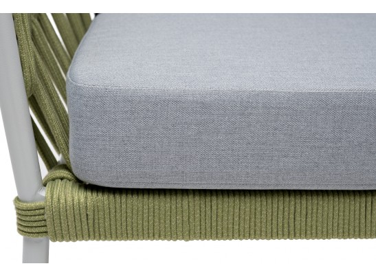 "Диего" диван 2-местный плетеный из роупа, каркас алюминий светло-серый (RAL7035) муар, роуп салатовый меланж круглый, ткань светло-серая в Ростове-на-Дону